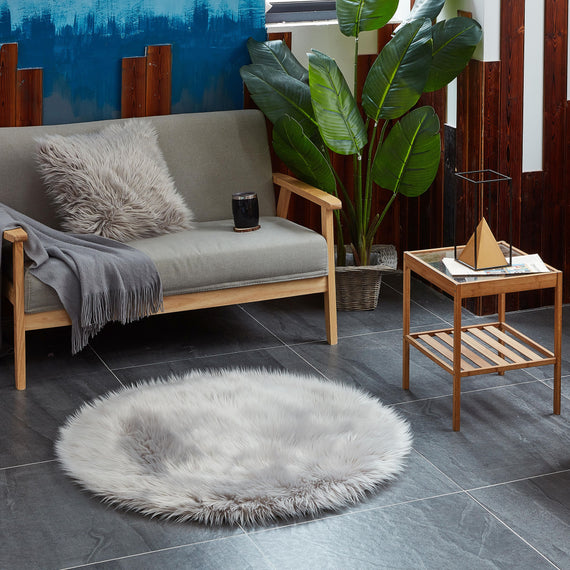 Lammfell Kunstfell Teppich Vorleger | Grau - Rund